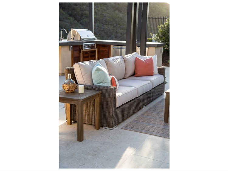Sunset West Coronado Wicker Driftwood Patio Lounge Set in Canvas Flax with Self Welt