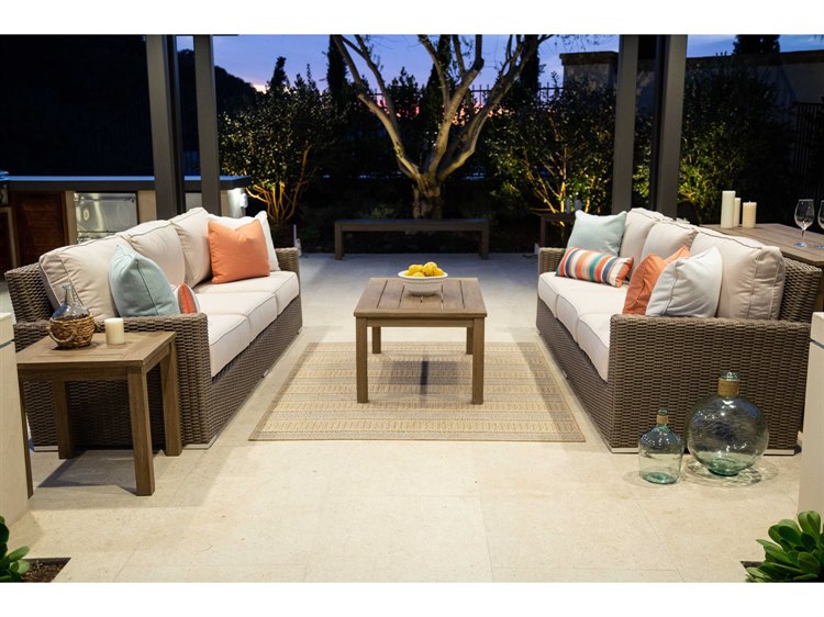 Sunset West Coronado Wicker Driftwood Outdoor Patio Lounge Set in Canvas Flax with Self Welt