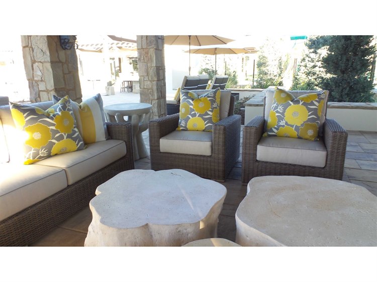 Sunset West Coronado Wicker Driftwood Patio Lounge Set in Canvas Flax with Self Welt