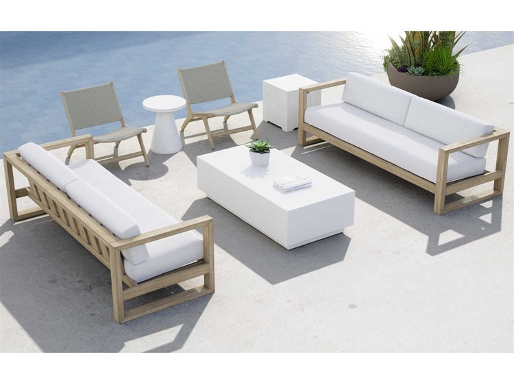 Sunset West Coastal Teak Natural Outdoor Patio Lounge Set in Canvas Canvas