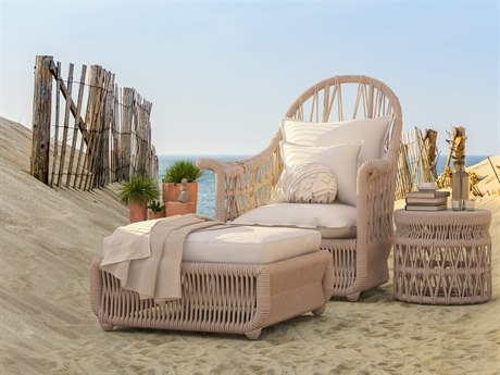 Sunset West Dana Wicker Cushion Lounge Set in Linen Canvas with Self Welt