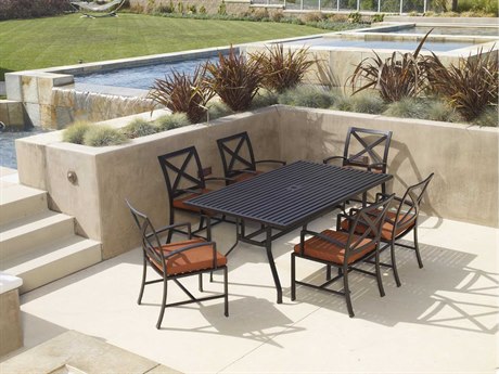 Sunset West La Jolla Aluminum Espresso Dining Set in Canvas Flax with Self Welt