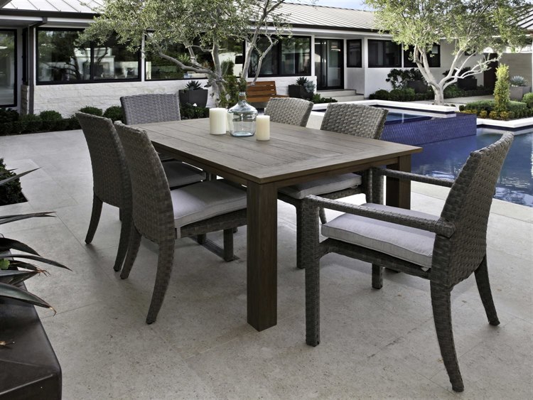 Sunset West Majorca Wicker Brushed Stone Patio Dining Set in Cast Silver