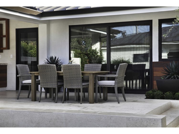 Sunset West Majorca Wicker Brushed Stone Outdoor Patio Dining Set in Cast Silver