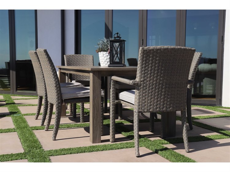 Sunset West Majorca Wicker Brushed Stone Outdoor Patio Dining Set in Cast Silver