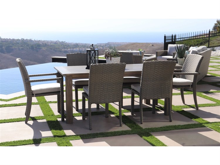 Sunset West Majorca Wicker Brushed Stone Outdoor Dining Set in Cast Silver