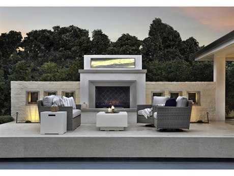 Sunset West Majorca Wicker Brushed Stone Fire Pit Lounge Set in Cast Silver