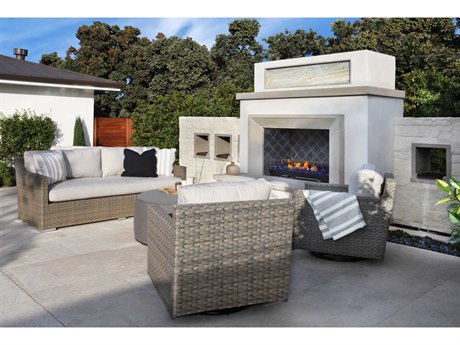 Sunset West Majorca Wicker Brushed Stone Fire Pit Lounge Set in Cast Silver