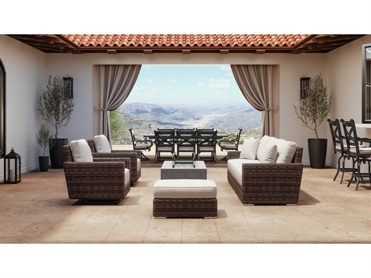Sunset West Montecito Wicker Fire Pit Patio Lounge Set