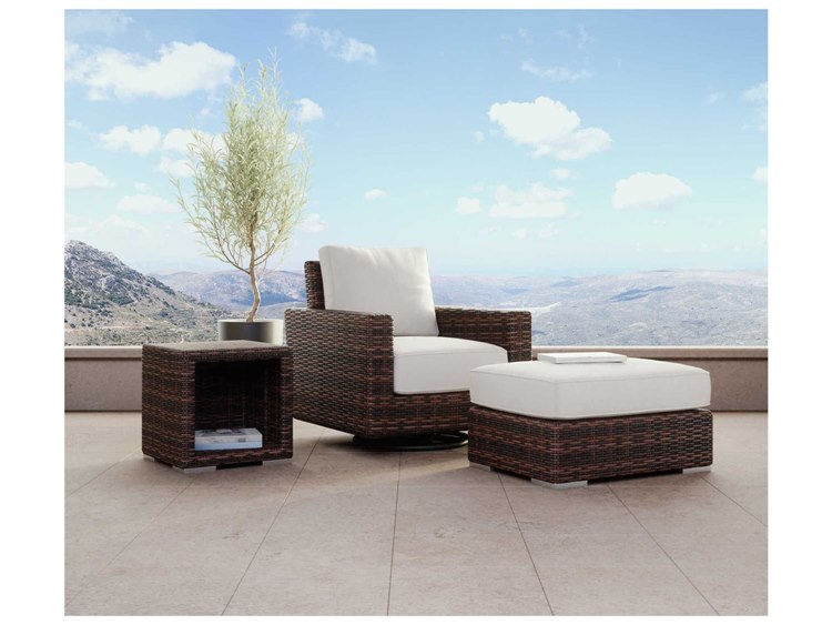 Sunset West Montecito Wicker Cognac Outdoor Patio Lounge Set in Canvas Flax with Self Welt