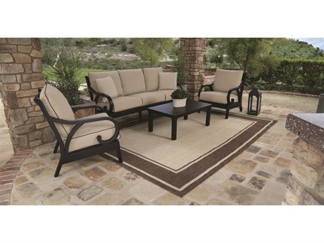 Sunset West Monterey Aluminum Old World Copper Lounge Set in Frequency Sand with Canvas Walnut Welt