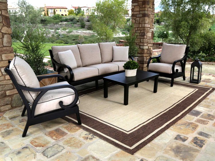 Sunset West Monterey Aluminum Lounge Set in Frequency Sand with Canvas Walnut Welt