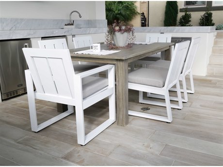 Sunset West Newport Aluminum Frosted White Dining Set in Cast Silver