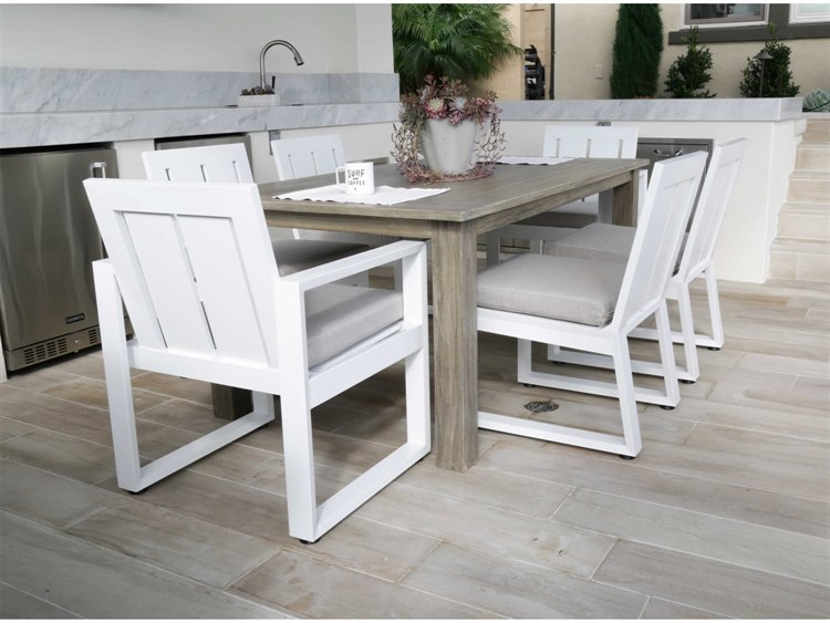 Sunset West Newport Aluminum Frosted White Outdoor Dining Set in Cast Silver