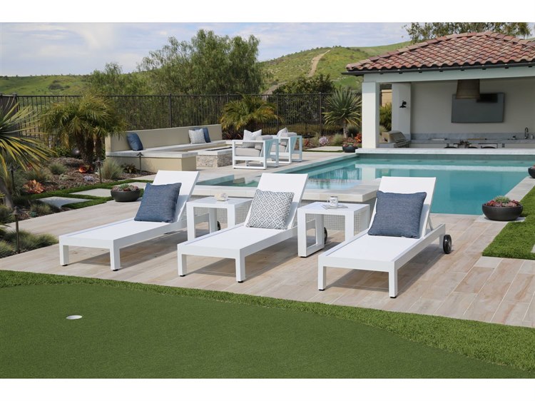 Sunset West Newport Aluminum Frosted White Patio Lounge Set