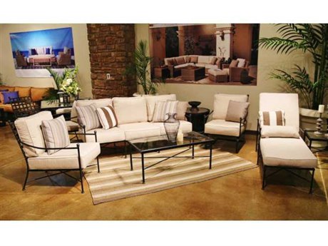 Sunset West Provence Wrought Iron Lounge Set in Canvas Flax with Self Welt