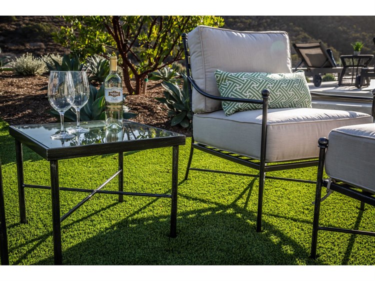 Sunset West Provence Wrought Iron Century Pewter Outdoor Lounge Set in Canvas Flax with Self Welt