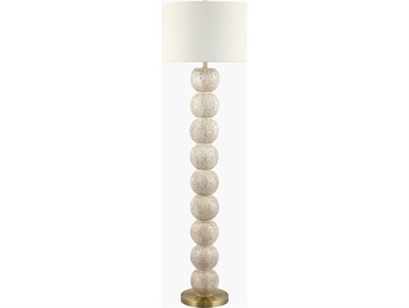 Surya Algarve Metallic Brass White Linen Floor Lamp
