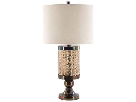 Surya Alsen Antiqued Champagne Beige Linen Bronze Buffet Lamp