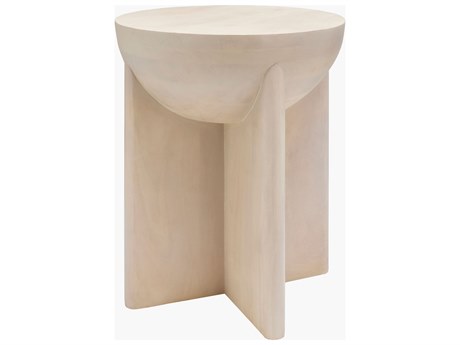 Surya Amari Round Wood Ivory End Table
