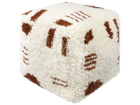 Surya Aksel Ivory Brown Upholstered Pouf