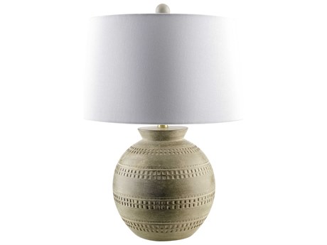 Surya Atollo Gray White Linen Green Table Lamp