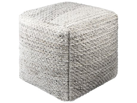 Surya Averill Ivory Beige Upholstered Pouf