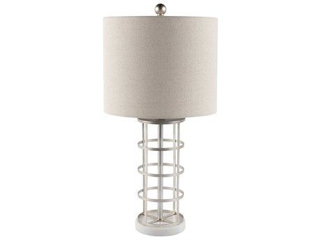 Surya Bennu Metallic Silver Beige Linen Buffet Lamp