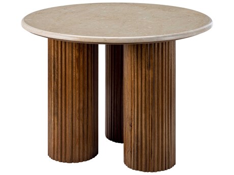 Surya Basilia Round Marble Ivory Brown End Table