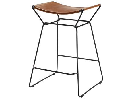 Surya Celerio Brown Gray Leather Counter Stool