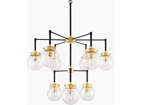 Surya Chinon 9-Light Black Gold Globe Tiered Chandelier