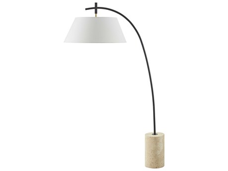 Surya Cadenza Black White Linen Floor Lamp