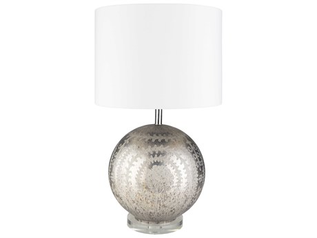 Surya Constancce Metallic Silver White Linen Buffet Lamp