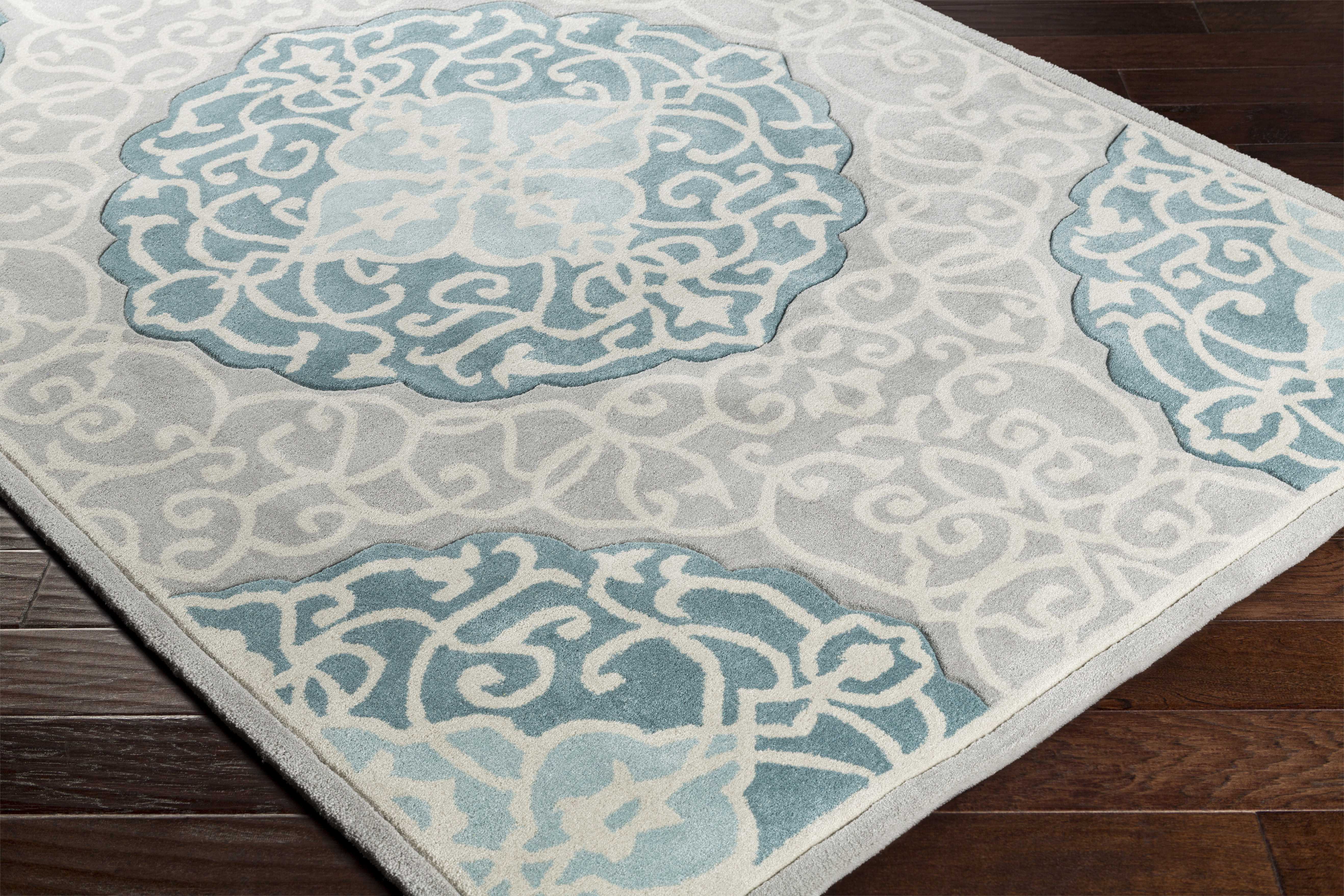 Surya Cosmopolitan Rectangular Teal, Aqua & Light Gray Area Rug