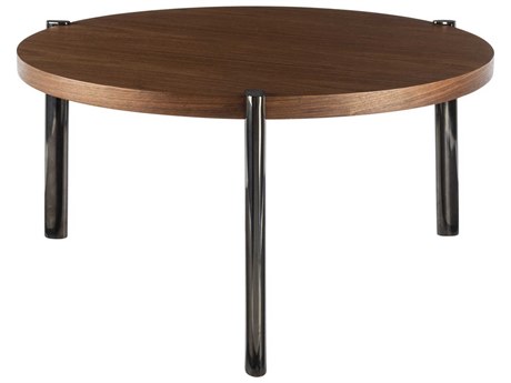 Surya Caro Round Wood Dark Brown Black Coffee Table