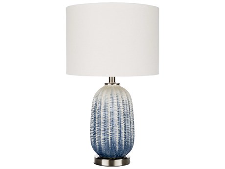 Surya Adler White Ivory Linen Blue Table Lamp