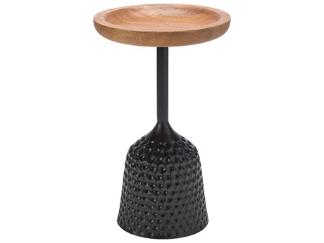 Surya Ditale Round Wood Brown Black End Table