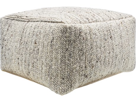 Surya Derby Oatmeal Beige Upholstered Pouf