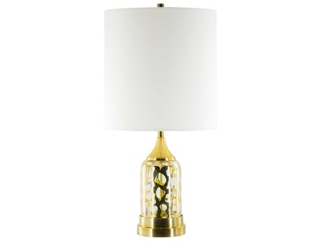 Surya Ellerman Gold White Linen Buffet Lamp