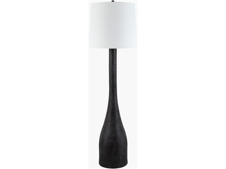 Surya Fonce Dark Brown White Linen Black Floor Lamp
