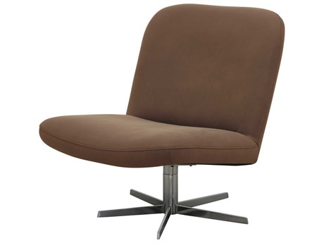 Surya Harpiste Swivel Brown Leather Accent Chair