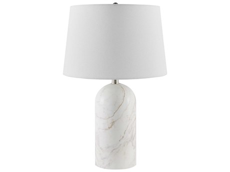 Surya Huriel White Cream Linen Table Lamp