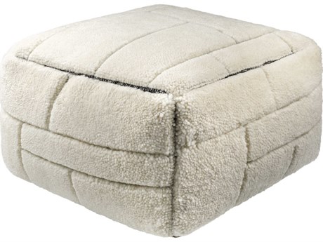 Surya Jakob Ivory Beige Upholstered Pouf