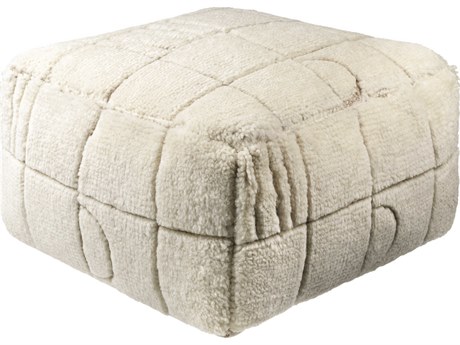 Surya Jakob Ivory Beige Upholstered Pouf