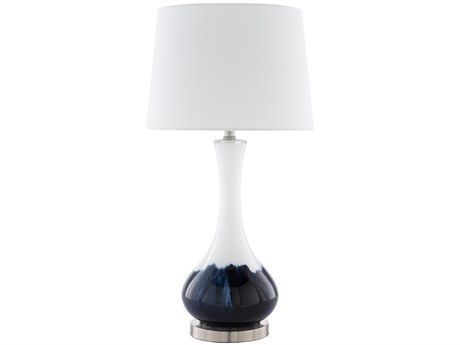 Surya Julissa Navy White Linen Black Buffet Lamp