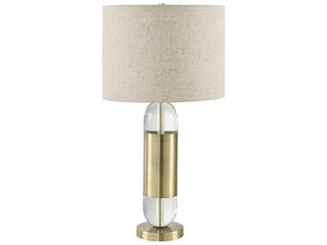 Surya Kamas Clear Metallic Gold Beige Linen Buffet Lamp