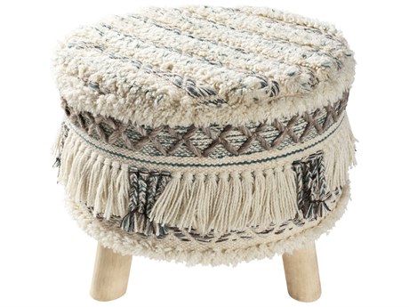 Surya Karina Deep Teal Black Charcoal Beige Upholstered Ottoman