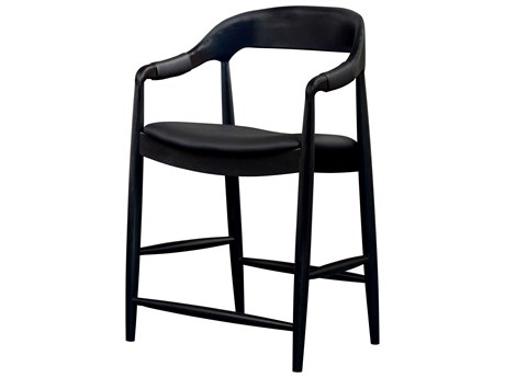 Surya Kisco Black Faux Leather Ash Wood Counter Stool