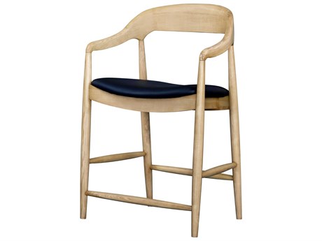Surya Kisco Beige Black Faux Leather Ash Wood Counter Stool