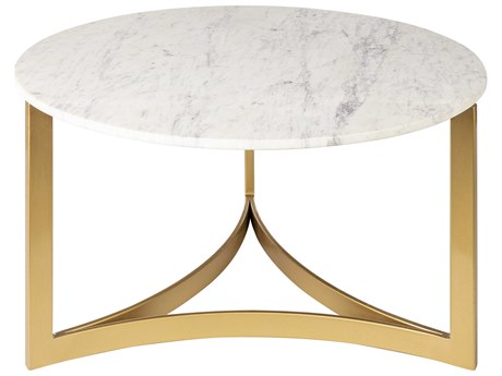 Surya Lismore Round Marble White Gold Coffee Table